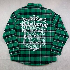 Harry Potter Cakeworthy Mens Shirt XL Green Plaid Flannel Button Up Slytherin